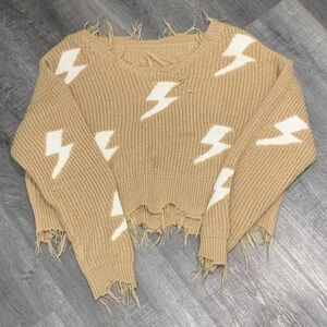 SHEIN Tan Sweater with White Lightning Accents
